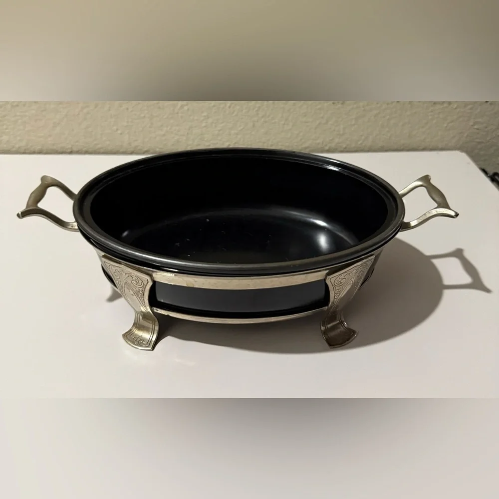 Black Serving Dish with Silver Stand.